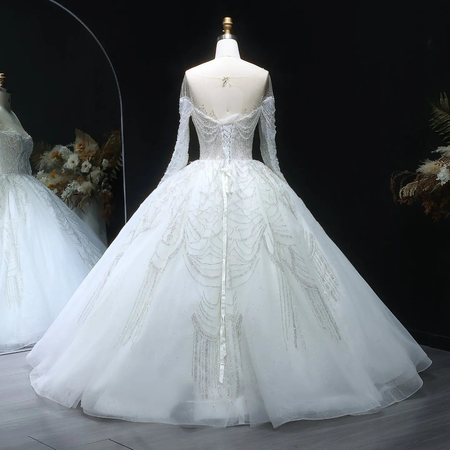 Luxury Beaded Long Sleeve Ball Gown Wedding Dress ZP184