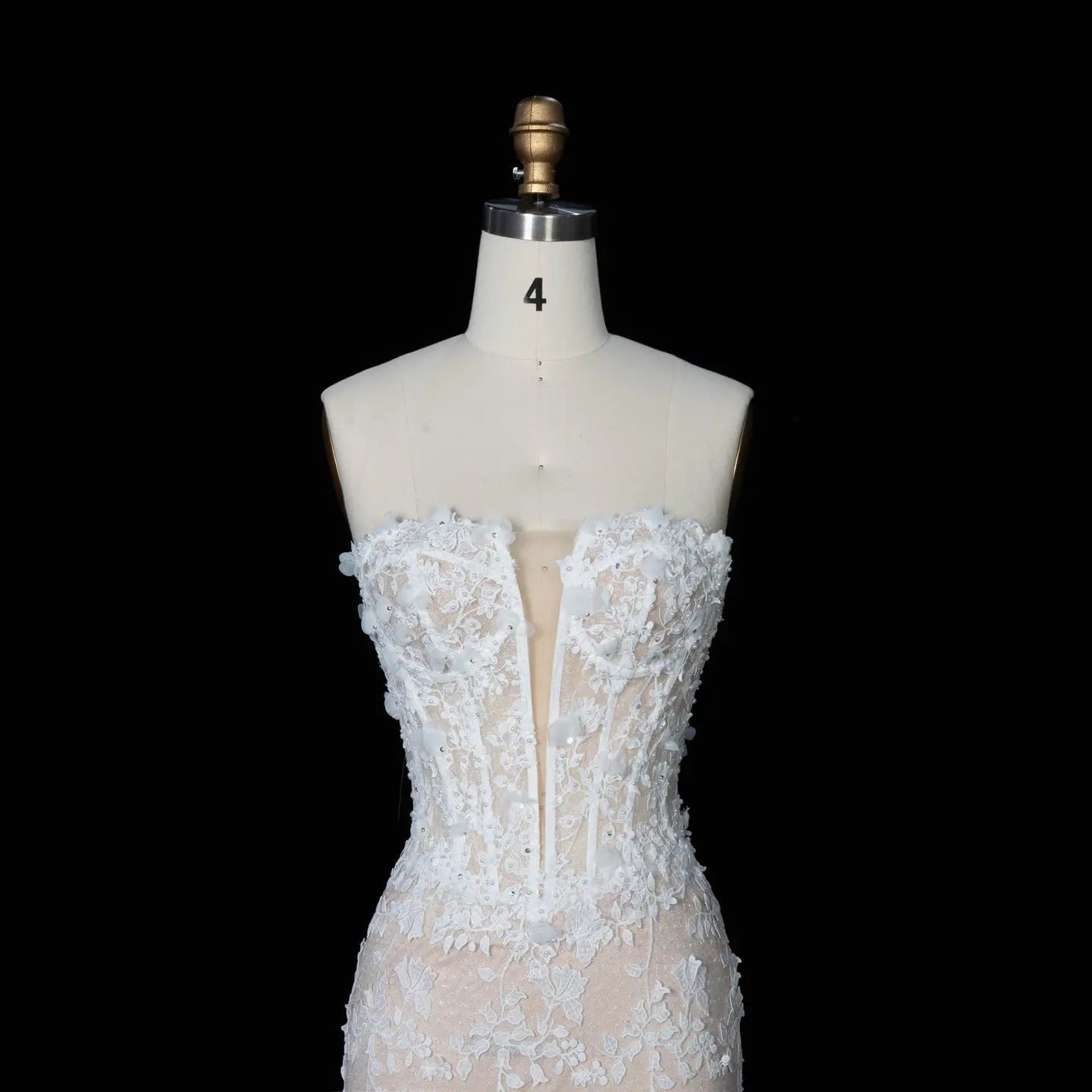 White Nude Lace Fairytale  Mermaid Wedding Dress 3D Floral  Train  ZP037