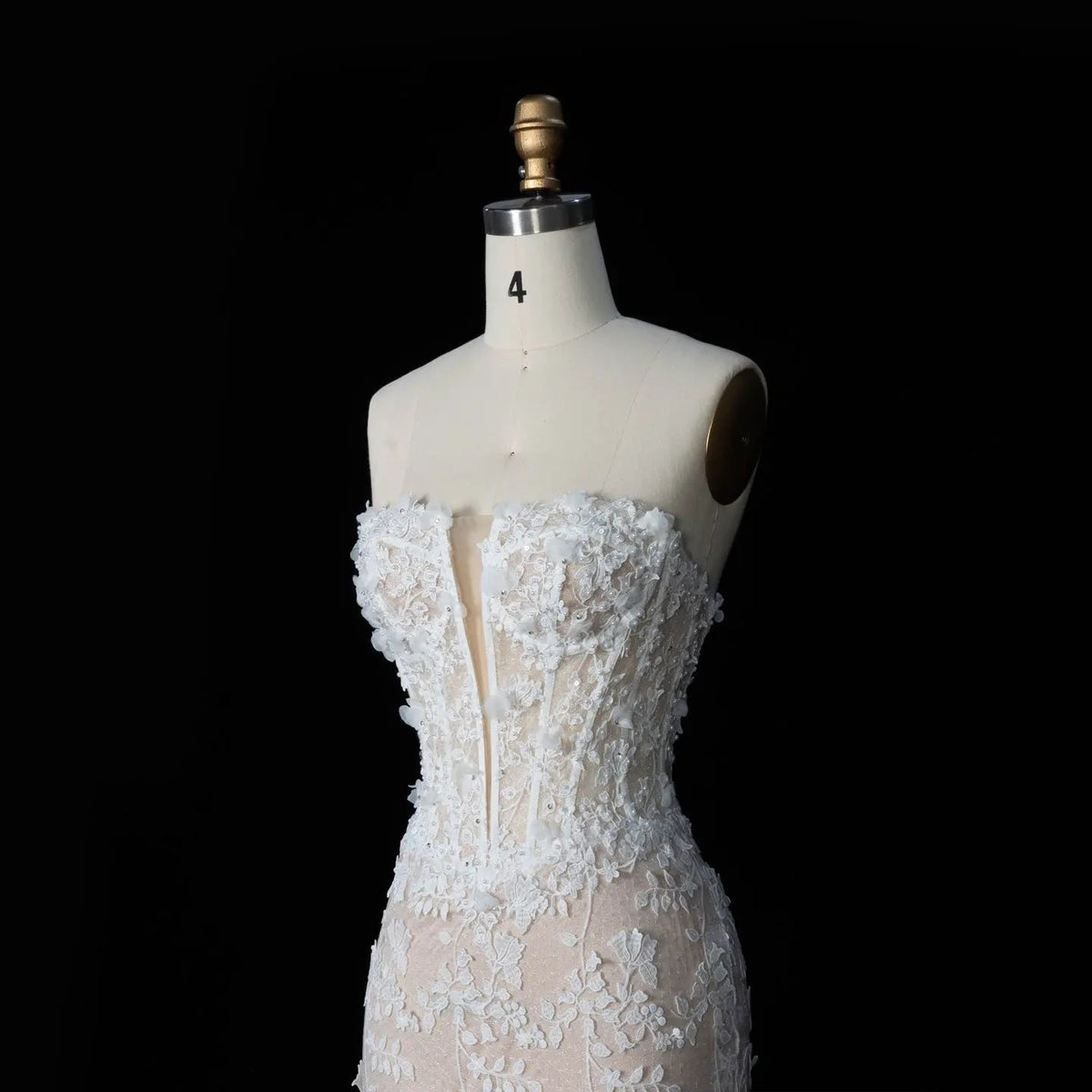 White Nude Lace Fairytale  Mermaid Wedding Dress 3D Floral  Train  ZP037