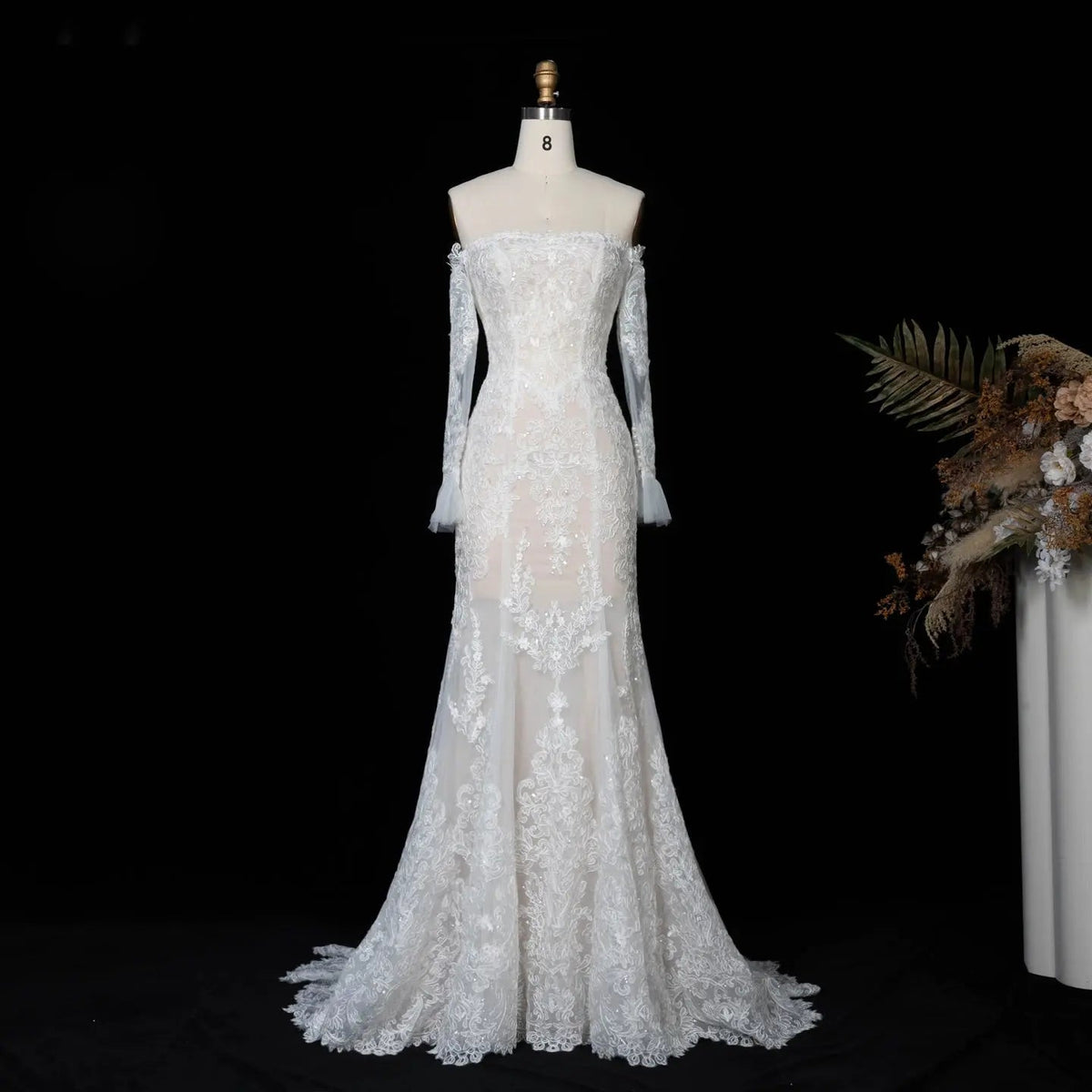 Off White  Lace Stunning Feminine Mermaid Wedding Dress Train  ZP036