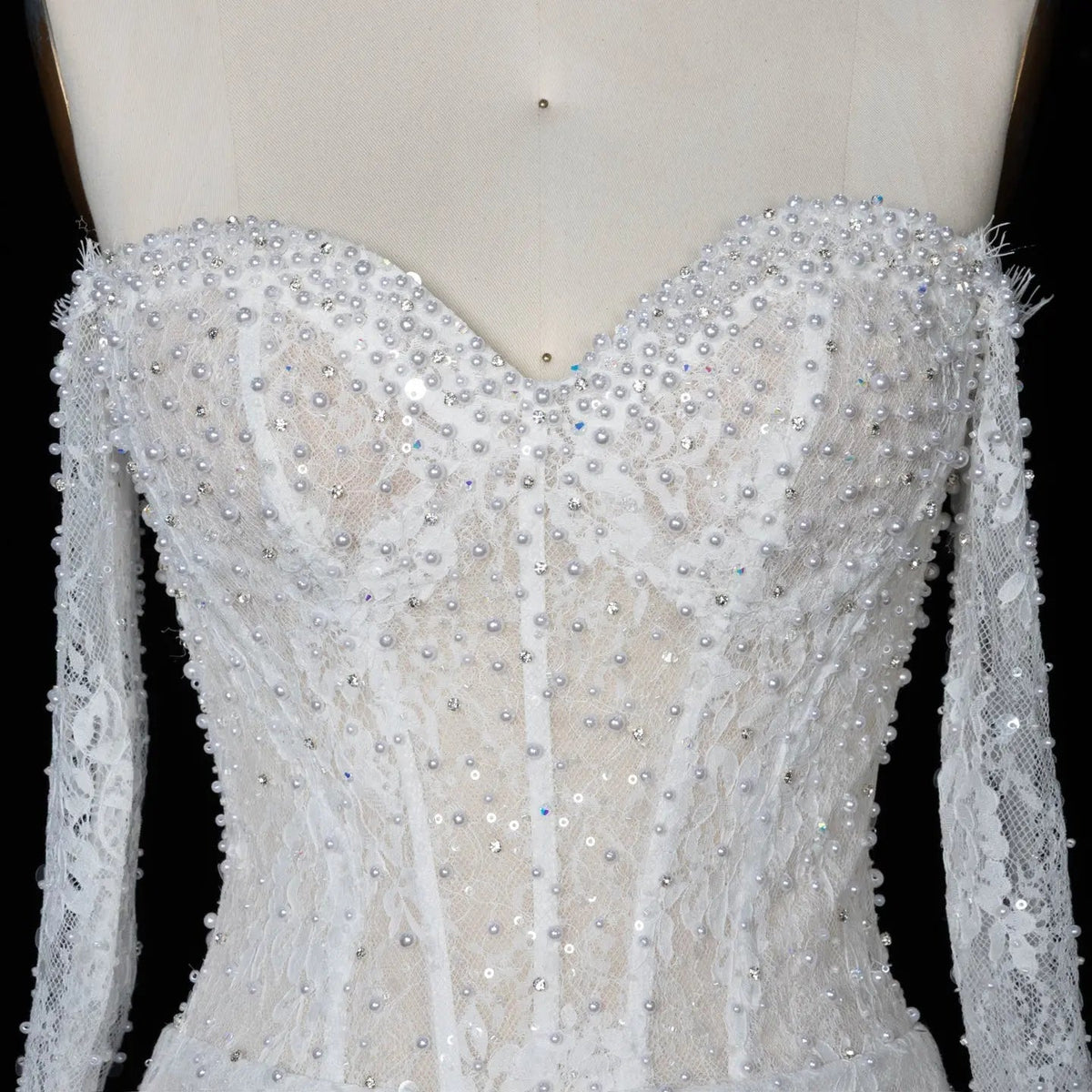 White Boho Romantic Lace Mermaid Wedding Dress Beaded Sequins With Lace Train ZP038