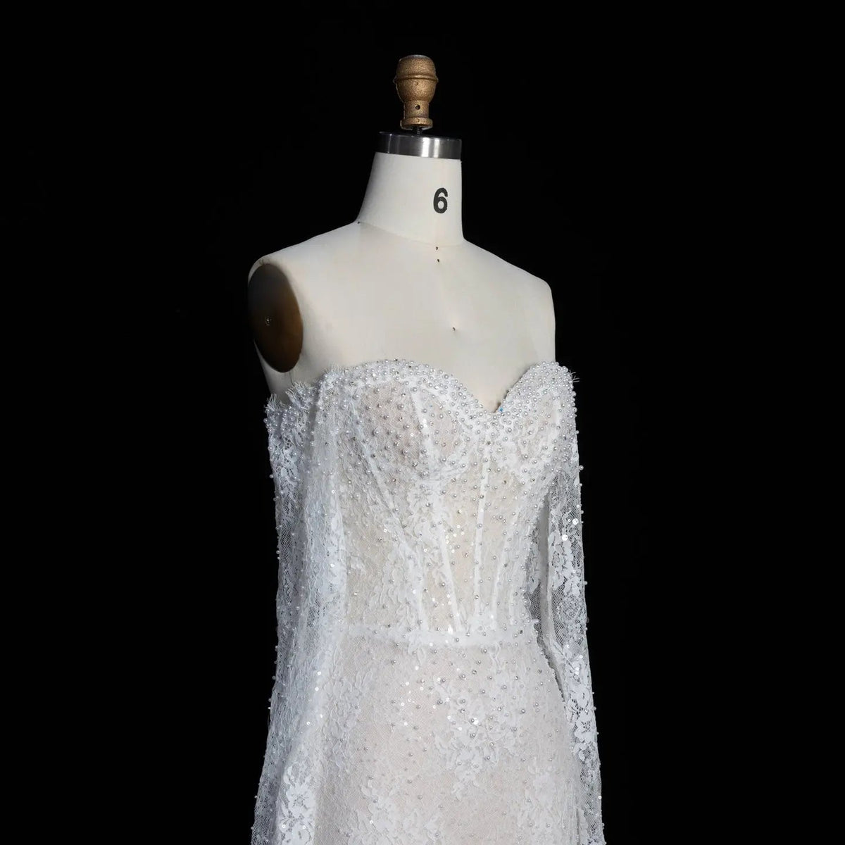 White Boho Romantic Lace Mermaid Wedding Dress Beaded Sequins With Lace Train ZP038