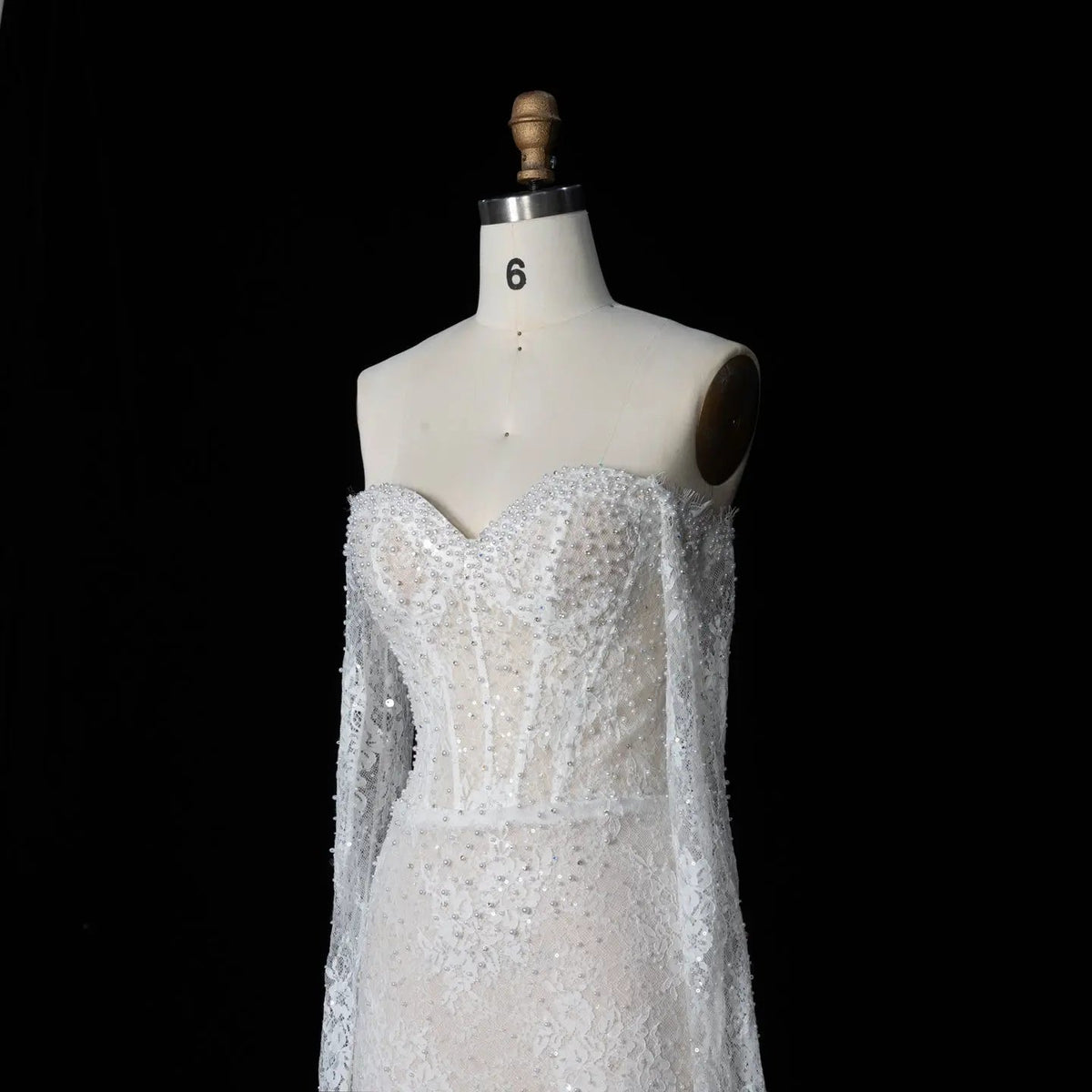 White Boho Romantic Lace Mermaid Wedding Dress Beaded Sequins With Lace Train ZP038