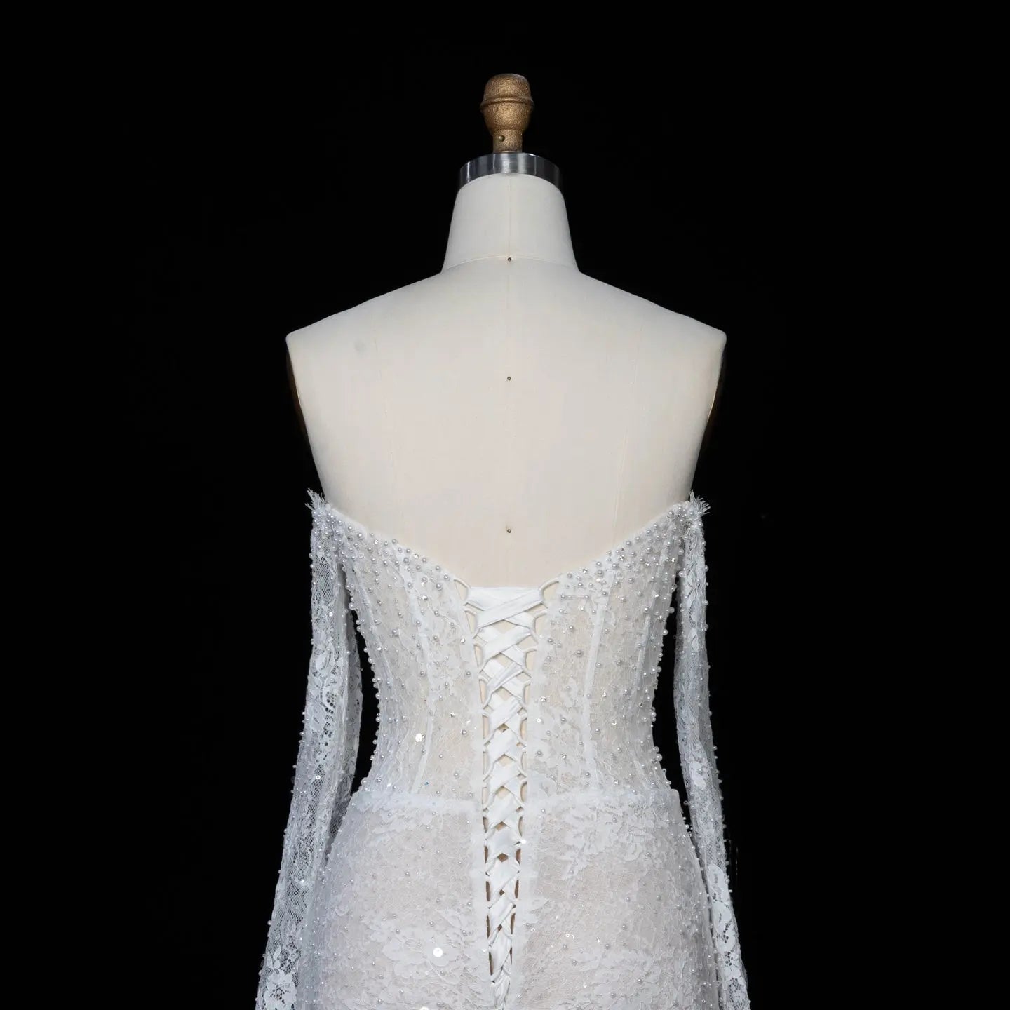 White Boho Romantic Lace Mermaid Wedding Dress Beaded Sequins With Lace Train ZP038