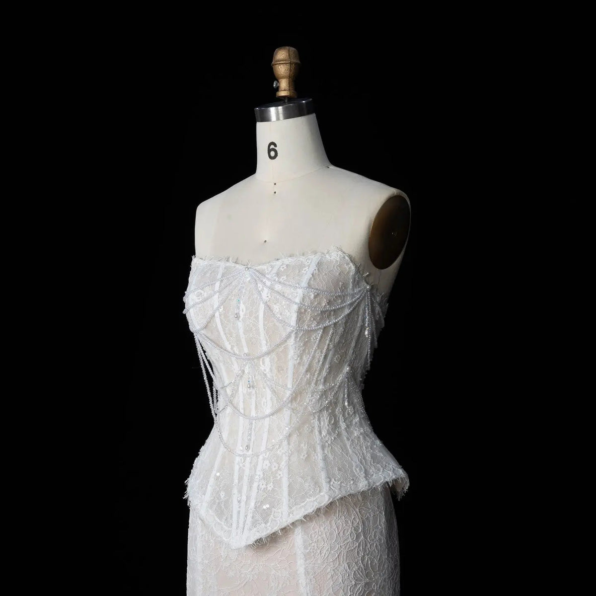White Nude  Mermaid Wedding Dress Beaded Chain Detailing With Lace Train  ZP039