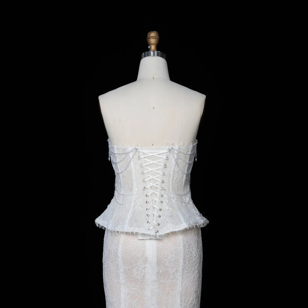 White Nude  Mermaid Wedding Dress Beaded Chain Detailing With Lace Train  ZP039
