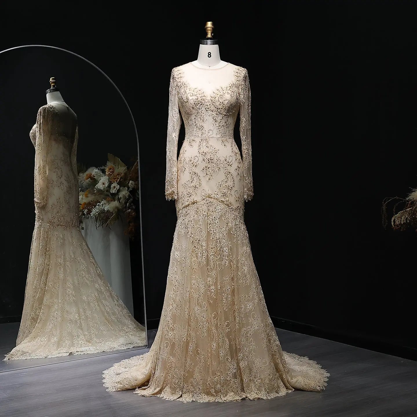 Glamorous Lace Long Sleeves Mermaid Wedding Dress ZP191