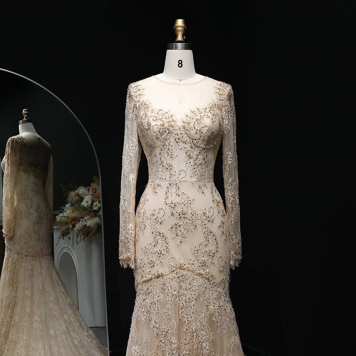 Glamorous Lace Long Sleeves Mermaid Wedding Dress ZP191