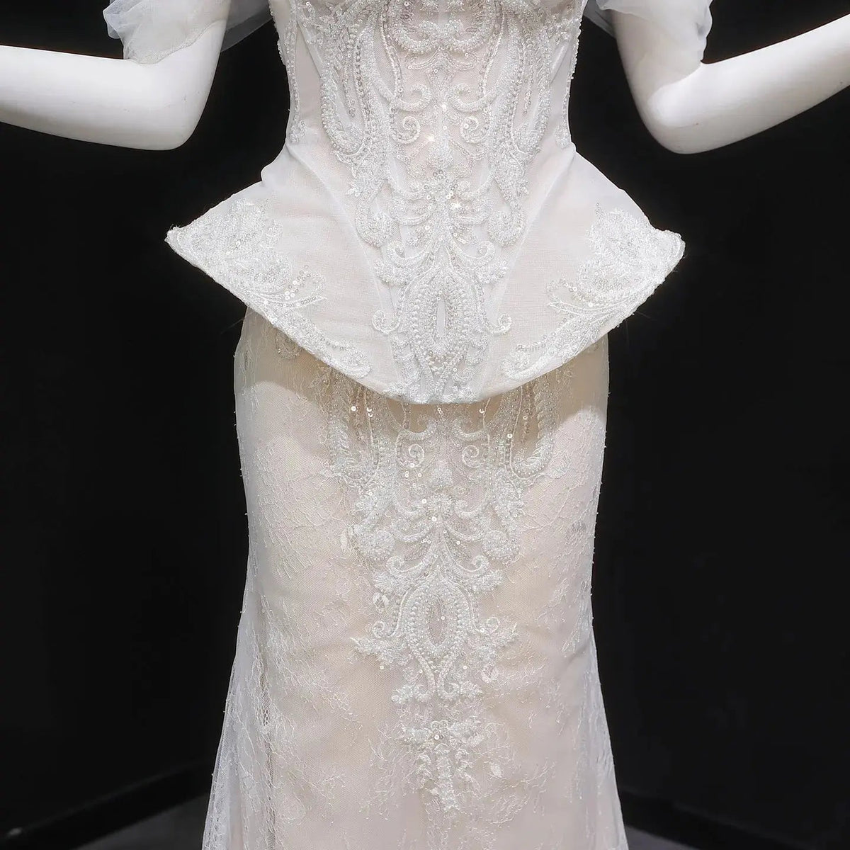 Luxury Ivory Off-the-Shoulder Lace Corset Tulle Train Wedding Dress ZP135