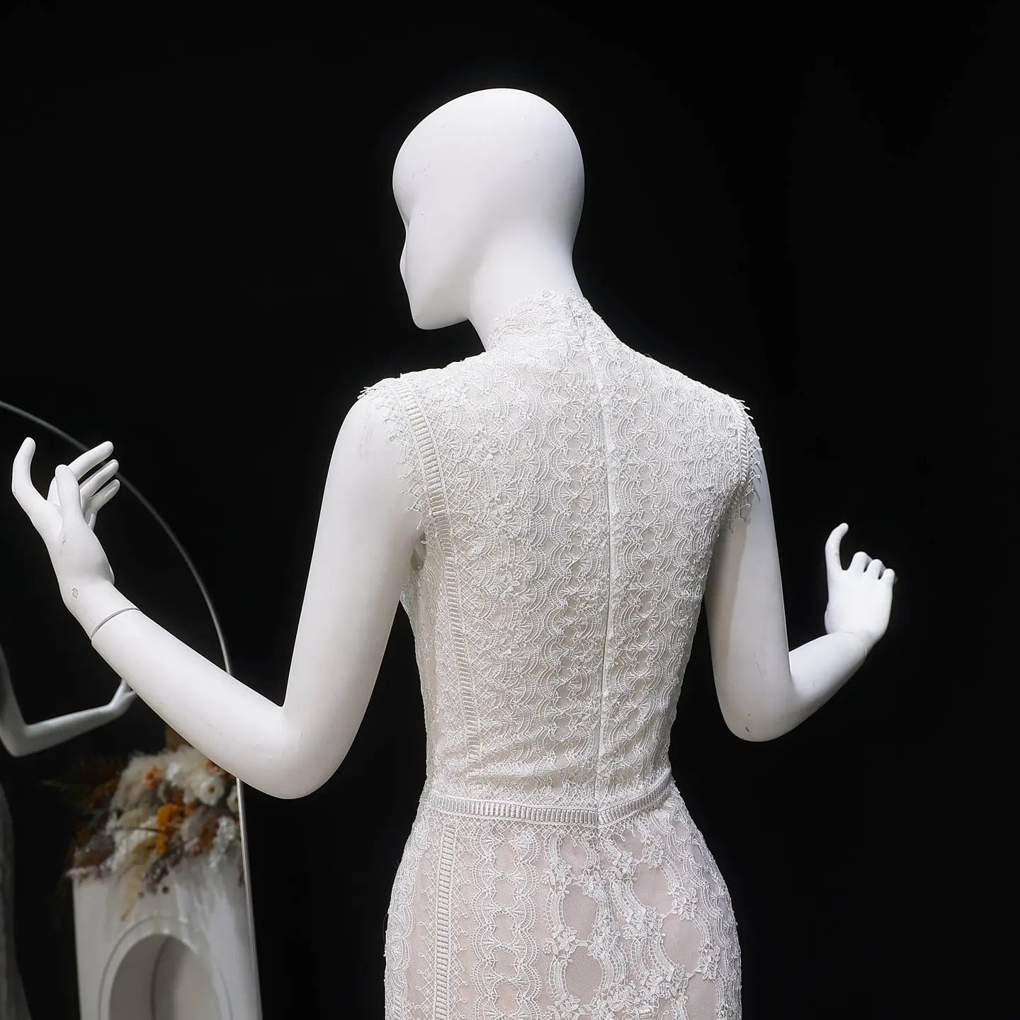 Elegant Ivory High Neck Sheer Lace Long Sleeves Mermaid Wedding Dress with Veil ZP085