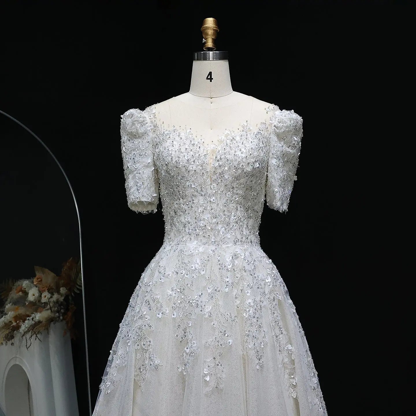 Luxury Beaded Puffy Lace Off Shoulder Wedding Dress ZP179