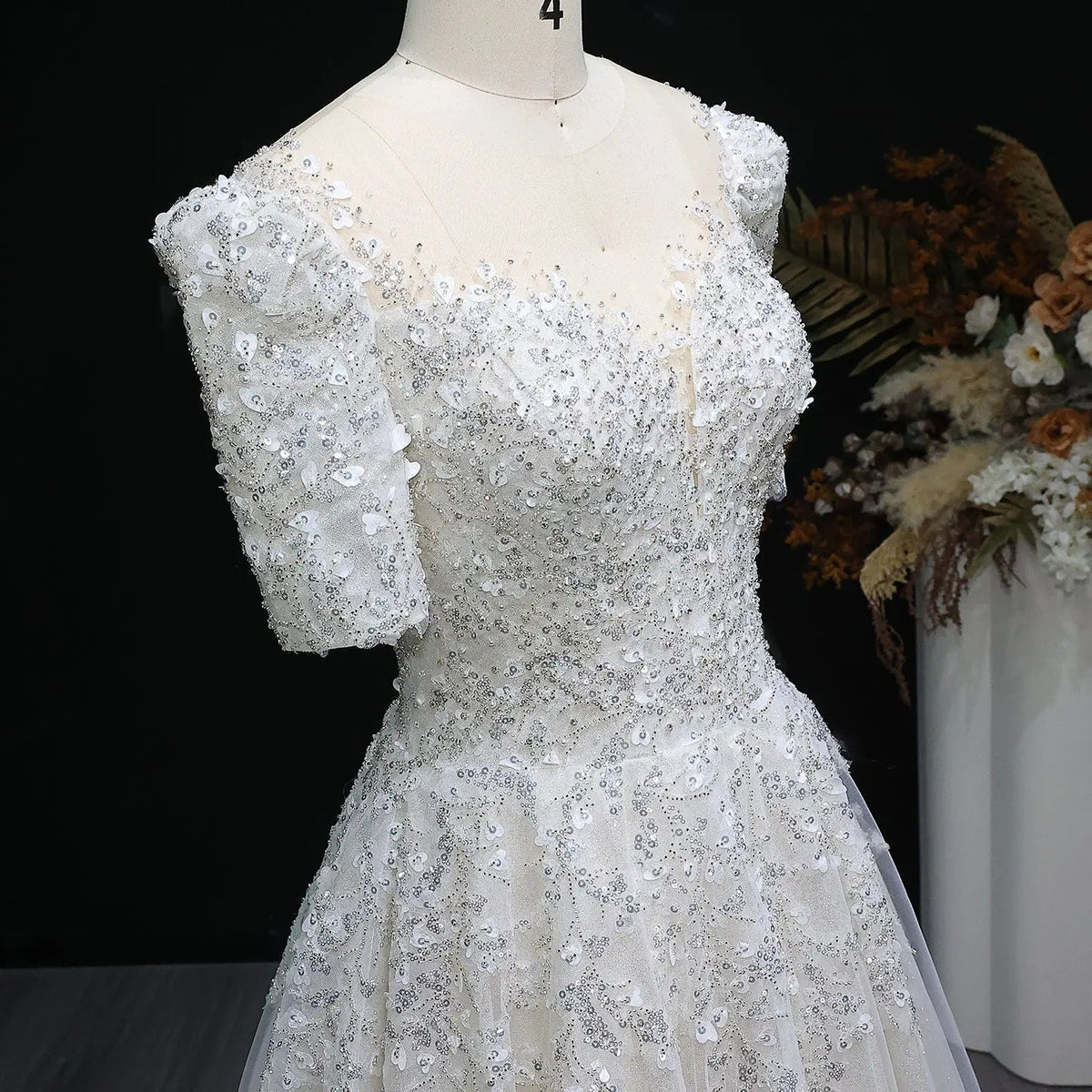 Luxury Beaded Puffy Lace Off Shoulder Wedding Dress ZP179