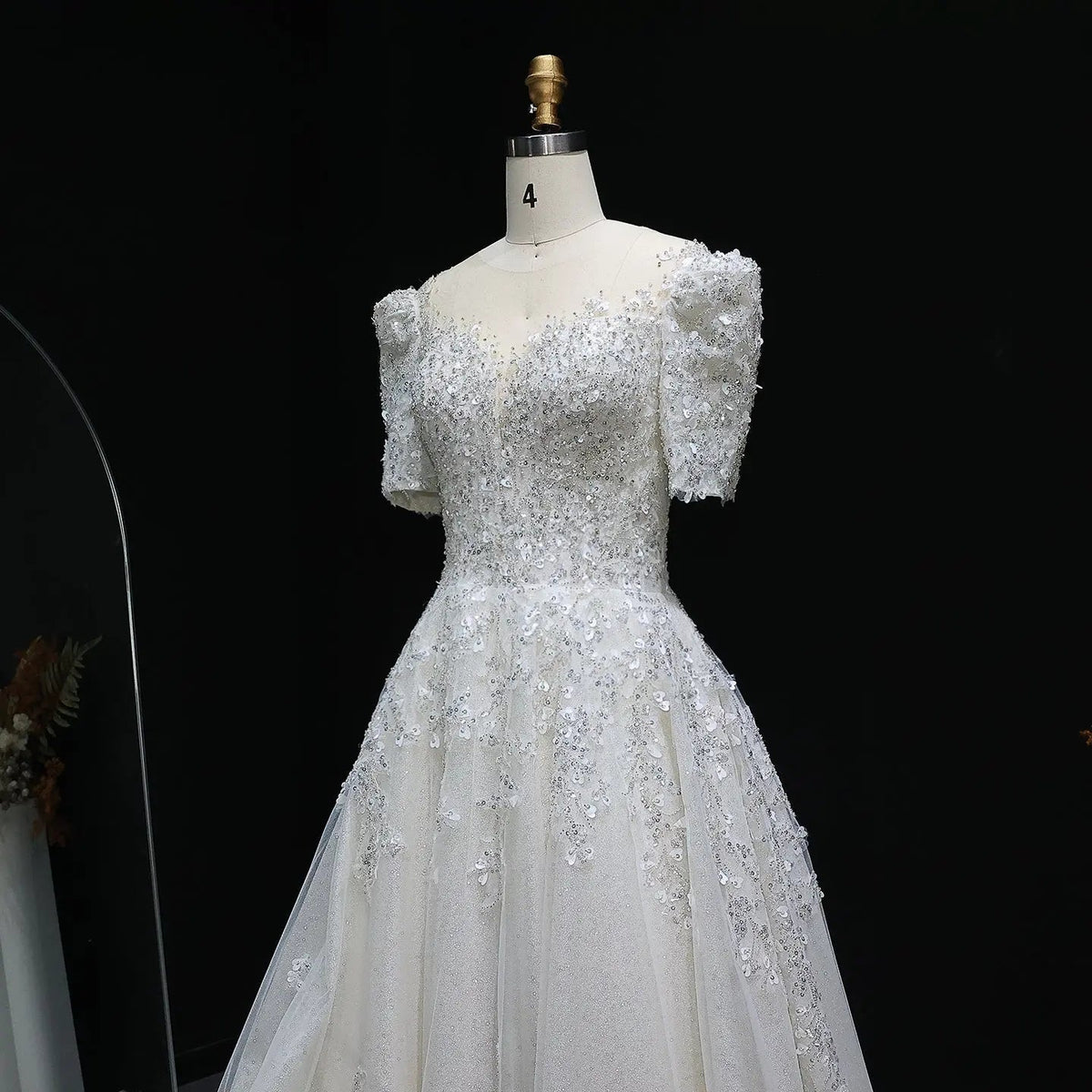Luxury Beaded Puffy Lace Off Shoulder Wedding Dress ZP179