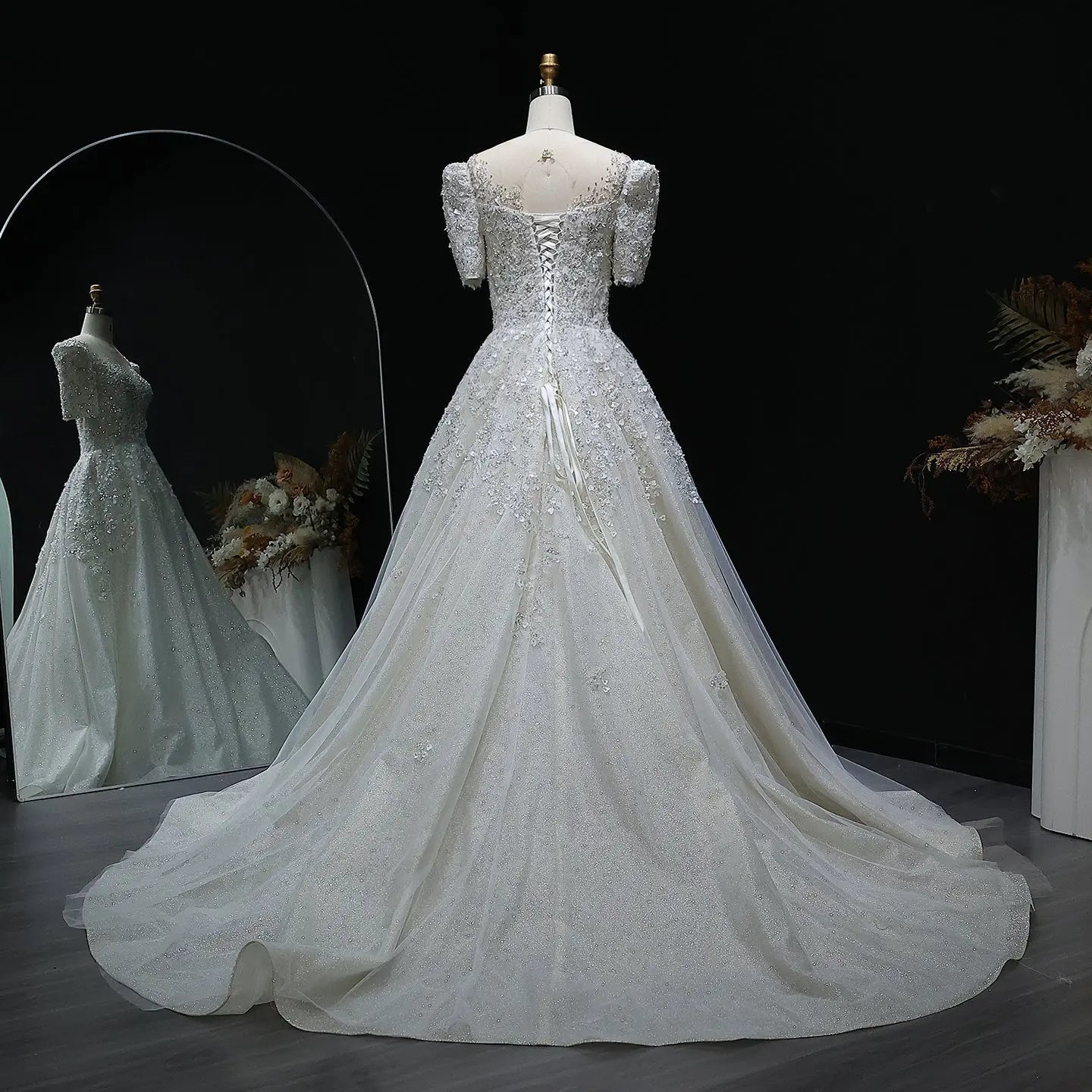 Luxury Beaded Puffy Lace Off Shoulder Wedding Dress ZP179