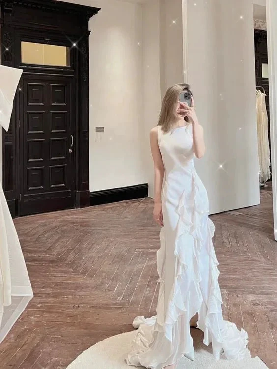 Charming White Wedding Dress,Sleeveless Bridal Dress (ZD13621)