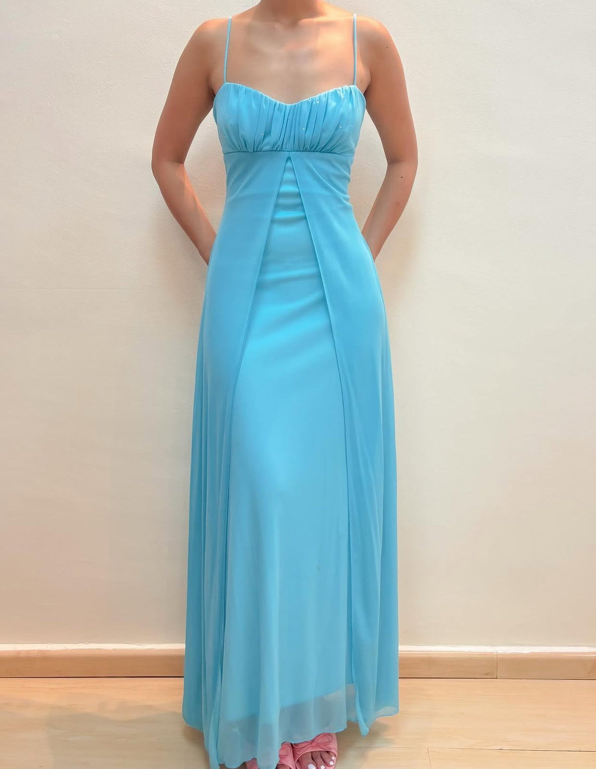 Spaghetti straps A-Line Blue Vintage Long Prom Dress Formal Party Dress