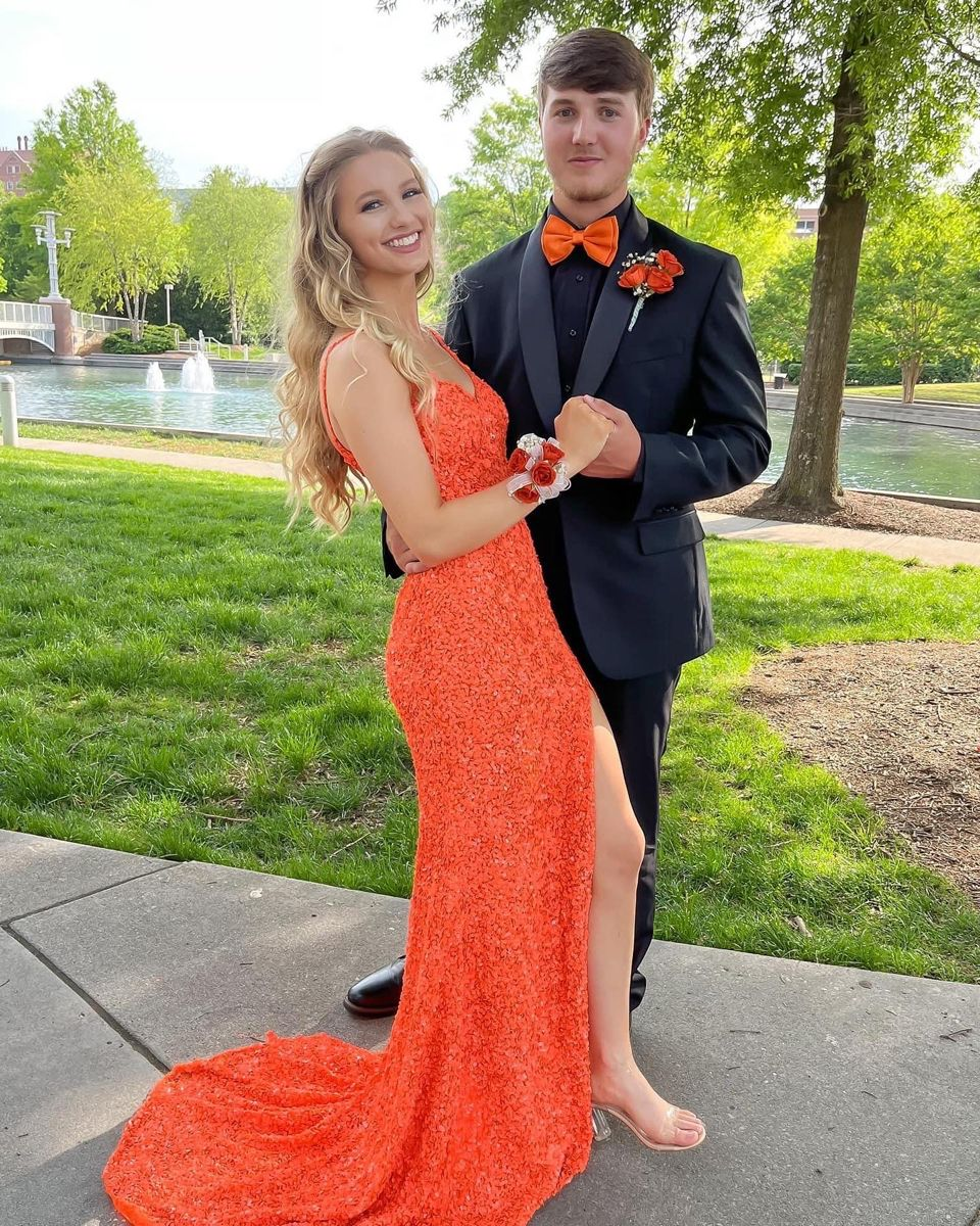 Sexy Orange Mermaid Side Slit Long Prom Dress