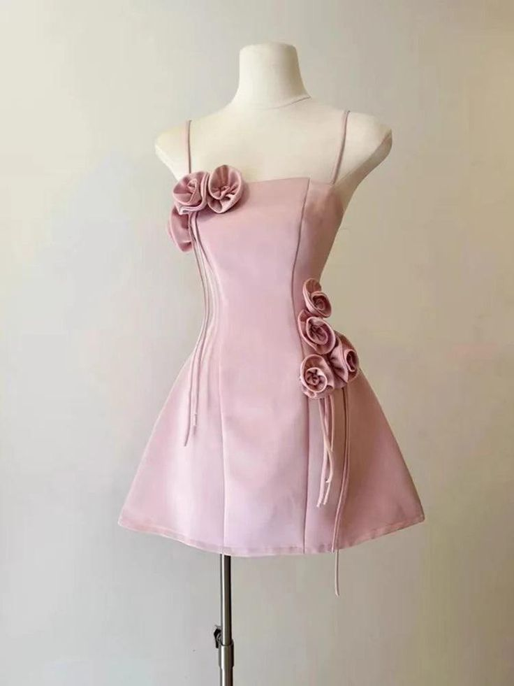 Cute Pink 3D Flower A-Line Short Party Dress Homecoming Dress - FashionDia