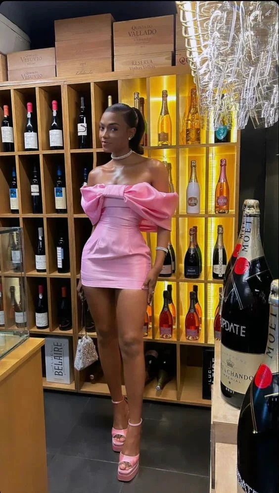 Off The Shoulder Pink Homecoming Dress Short Homecoming Dress Y1974 by simplepromdress