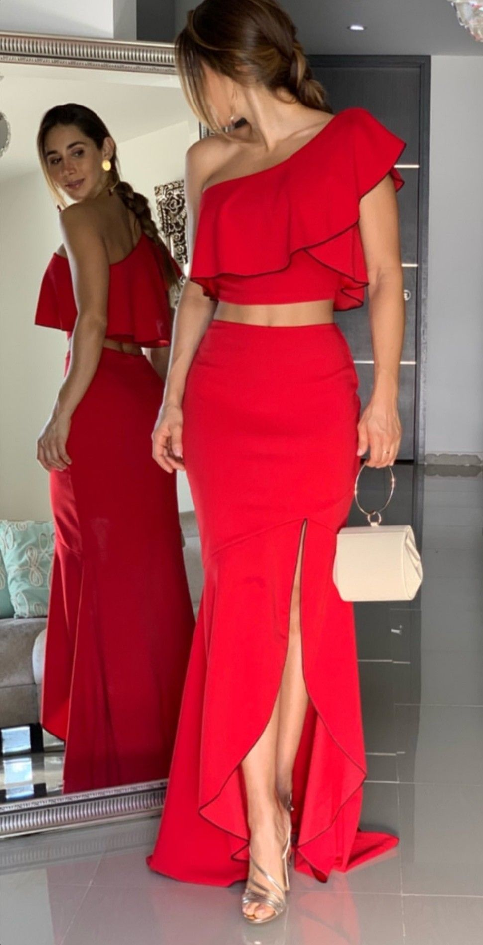Elegant Two Piece Mermaid Evening Dress With Split Y5507 - VelvetHem