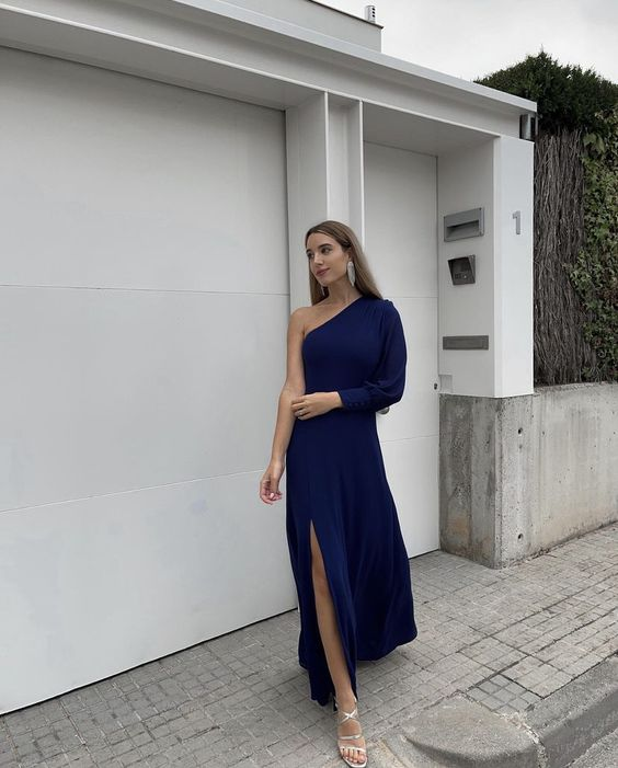 A Line One Shoulder Long Sleeve Formal Evening Dress With Slit Y6395 - View 2 | VelvetHem