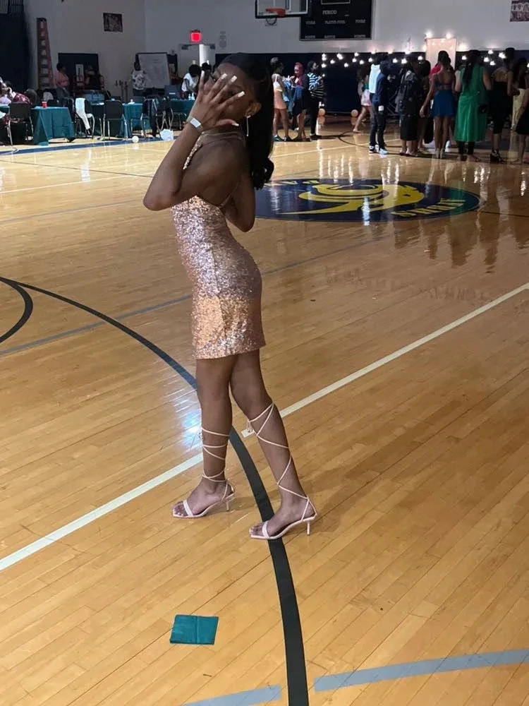 Cute Sequins Homecoming Dress Short Party Dress (ZD12638)