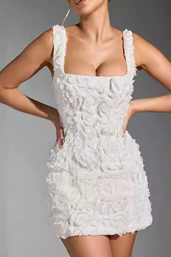 Rebeca Boutique Corset Mini Dress with Floral Appliqué in White Evening Wear Edit