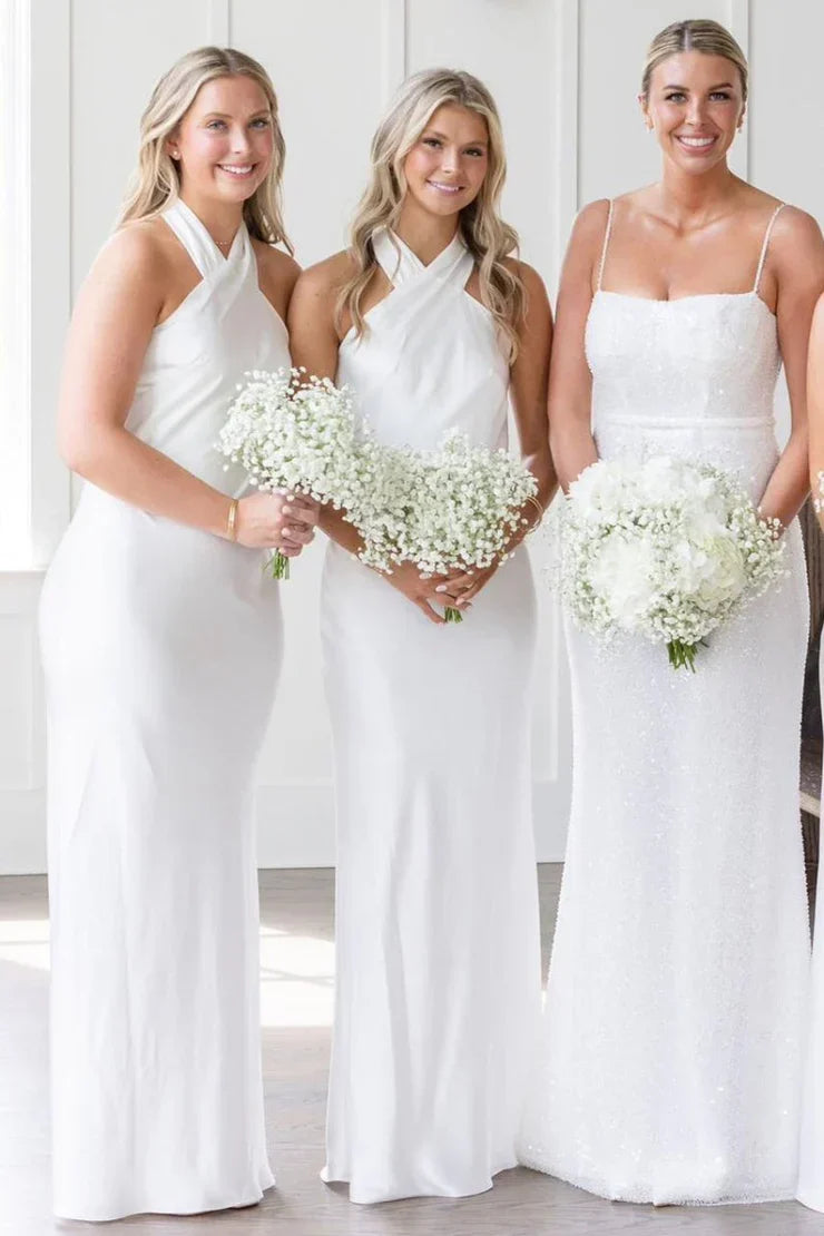 Black Halter Cutout Back Long Bridesmaid Dress