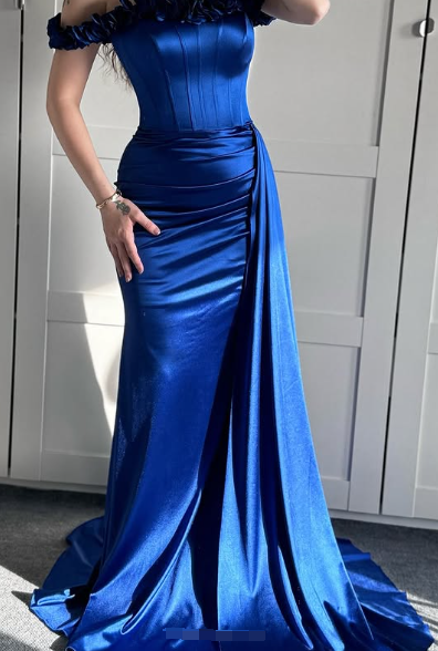Blue Off The Shoulder Mermaid Evening Dress Formal Prom Dress Y7842 - View 5 | VelvetHem