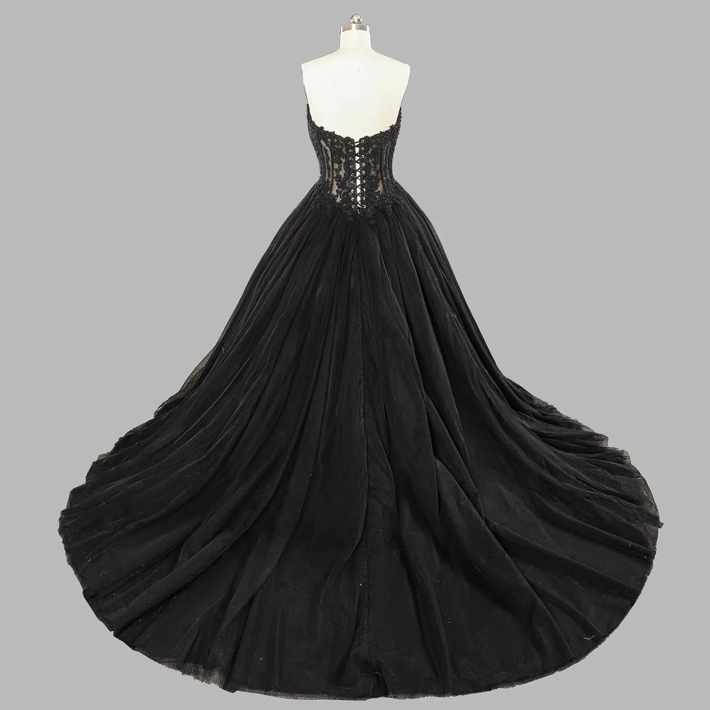 Black Lace Heavy Gothic Beading Wedding Dress Ballgown Corset Closure  ZP202