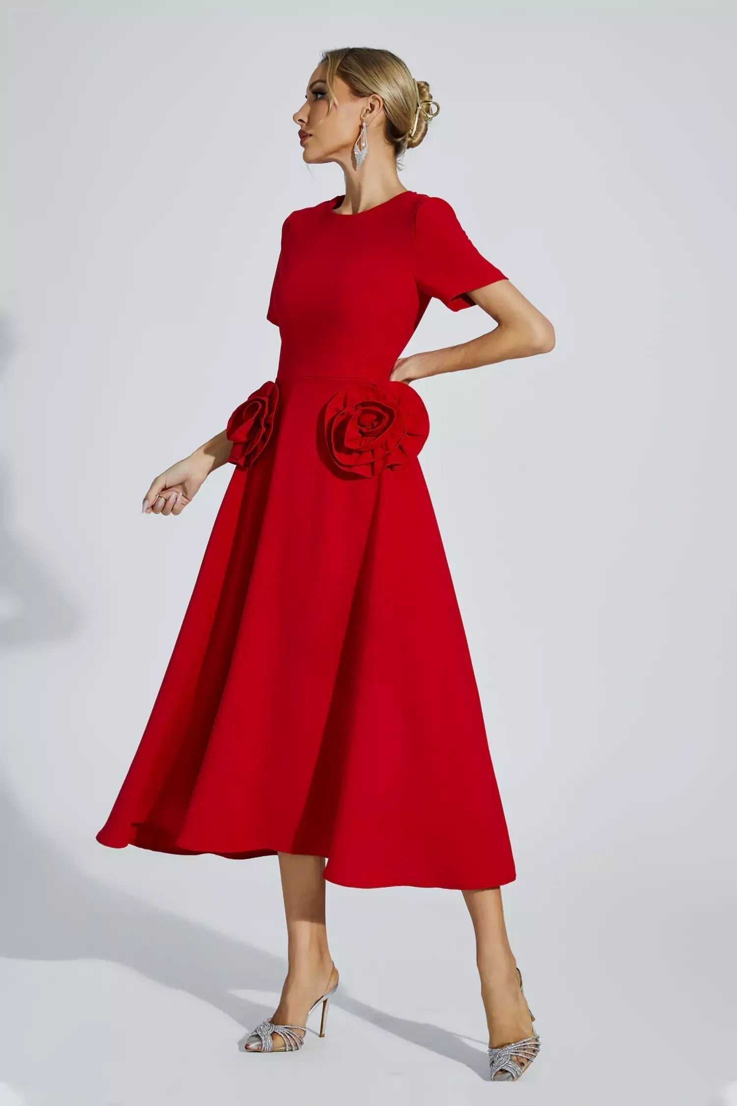 Sol Premium Grace Short Sleeved Midi Dress with Bloom Evening Wear Edit