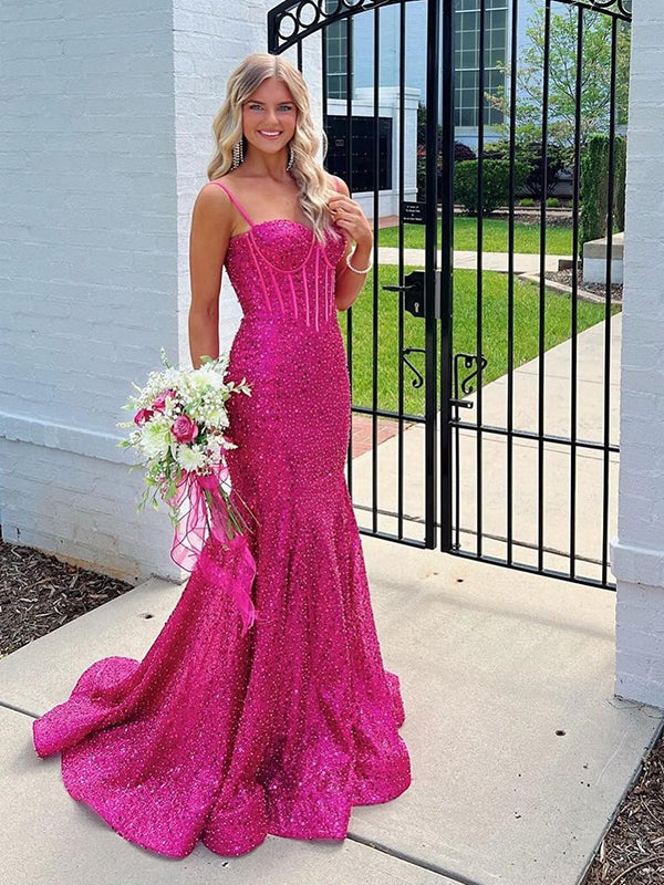 Light Blue Mermaid Spaghetti Straps Long Prom Dress with Beading