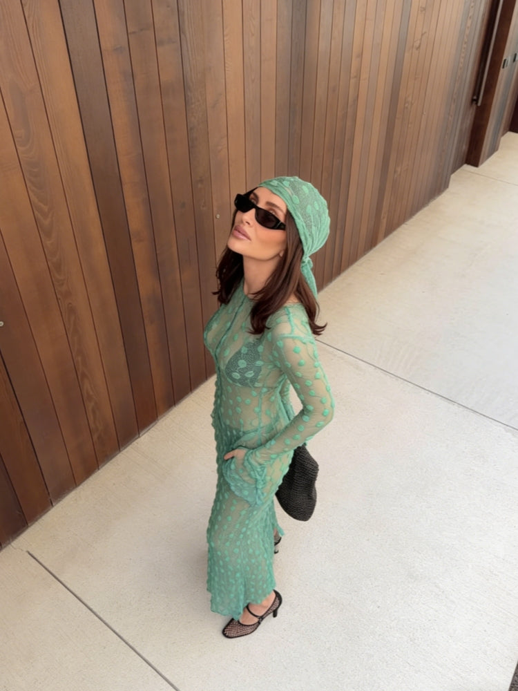 Green Sheer Dot Maxi Dress