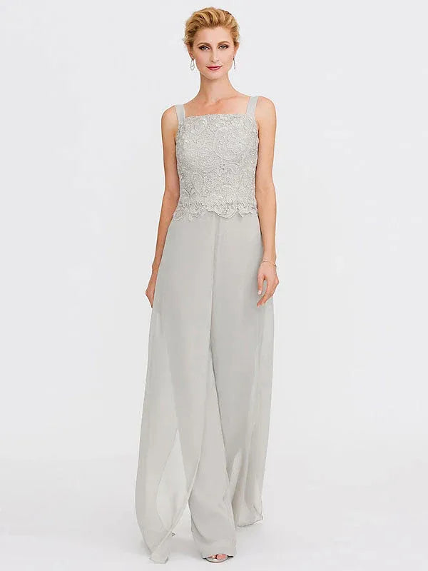3 Piece Chiffon Square Neck Mother of the Bride Pantsuits with Jacket