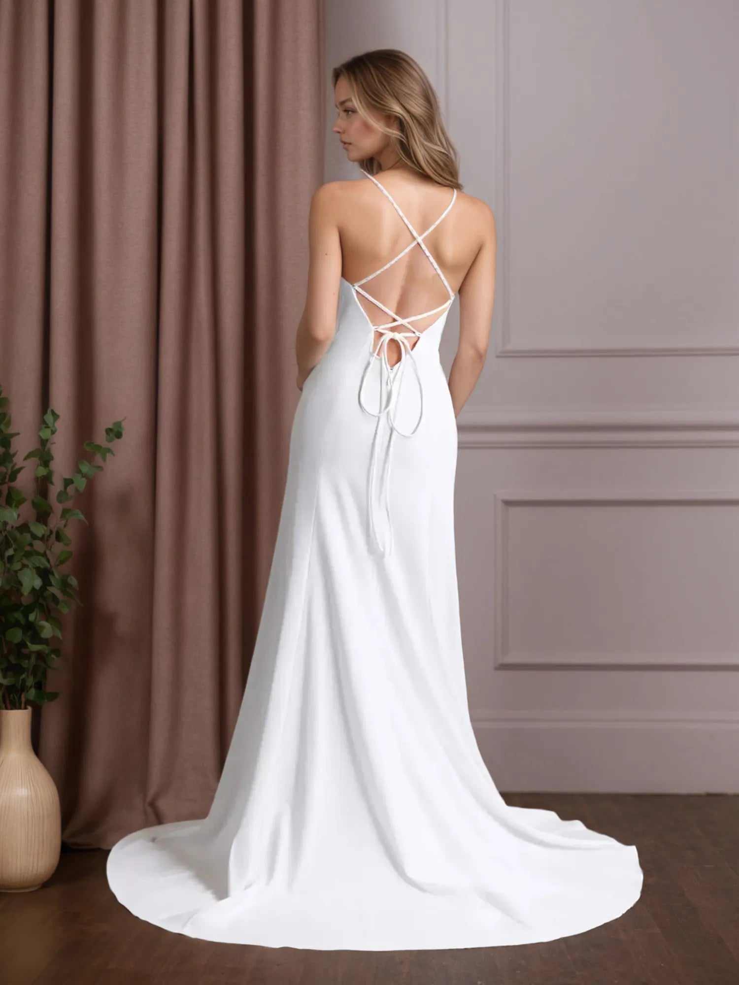 White Mermaid Stretch Crepe Wedding Dress