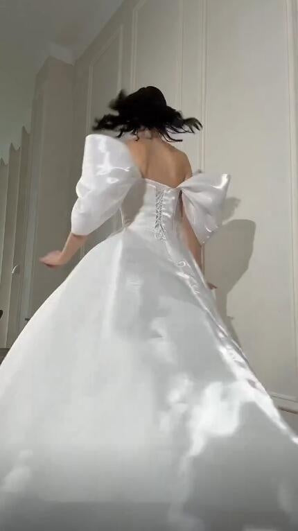 Elegant Off The Shoulder White Tulle Satin Long Party Dress Birthday Evening Dress D4753