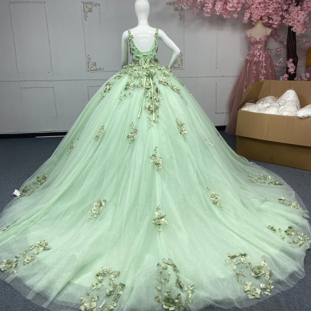 Charming A Line V Neck Green Quinceanera Dress with Criss Cross Back Appliques