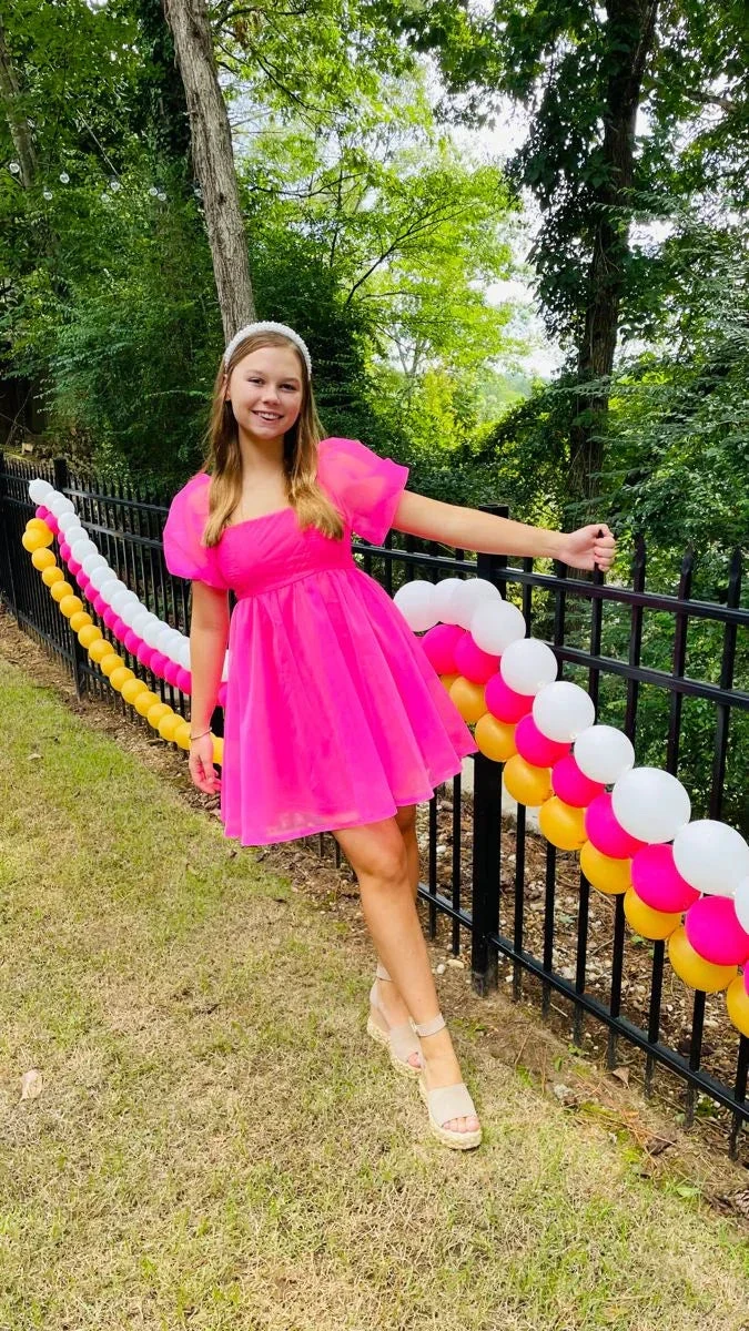 Hot Pink A-line Puffy Dress Short Homecoming Dress (ZD12261)