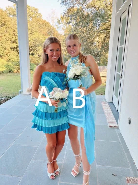 Blue Ruffle Short Homecoming Dress Blue Party Dress Y2014 by simplepromdress