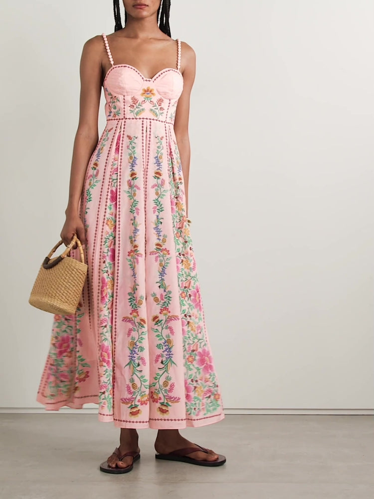 Print Sling Beaded Vacation Dress