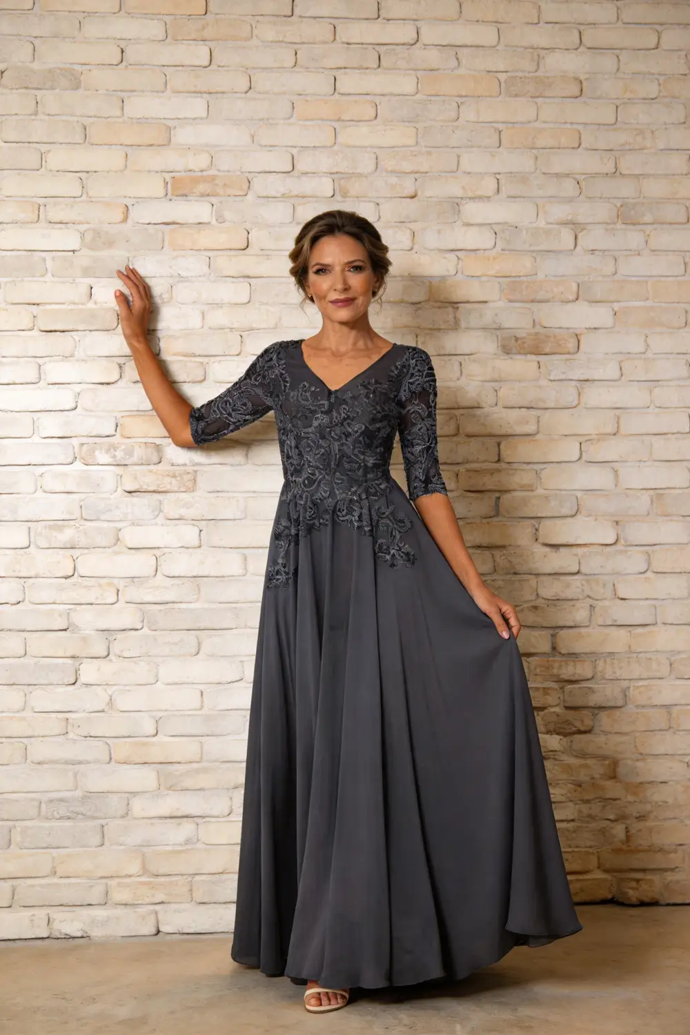Elegant Lace Applique Chiffon A-Line Mother of the Bride Dress by tangjianjun