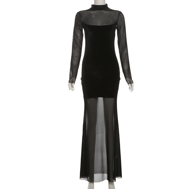 Velvet Crush Sheer Dress Black