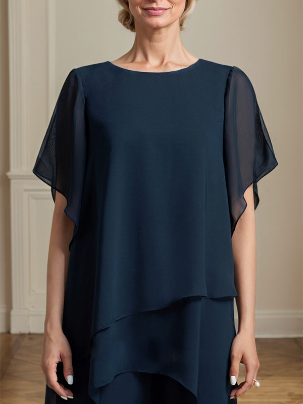 Separates Jumpsuit/Pantsuit Scoop Ankle-Length Chiffon Mother of the Bride Dress - View 6 | FashionDia