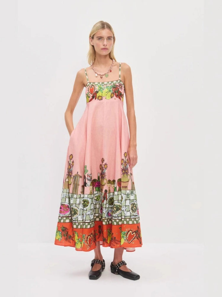 Sexy Linen Print Dress