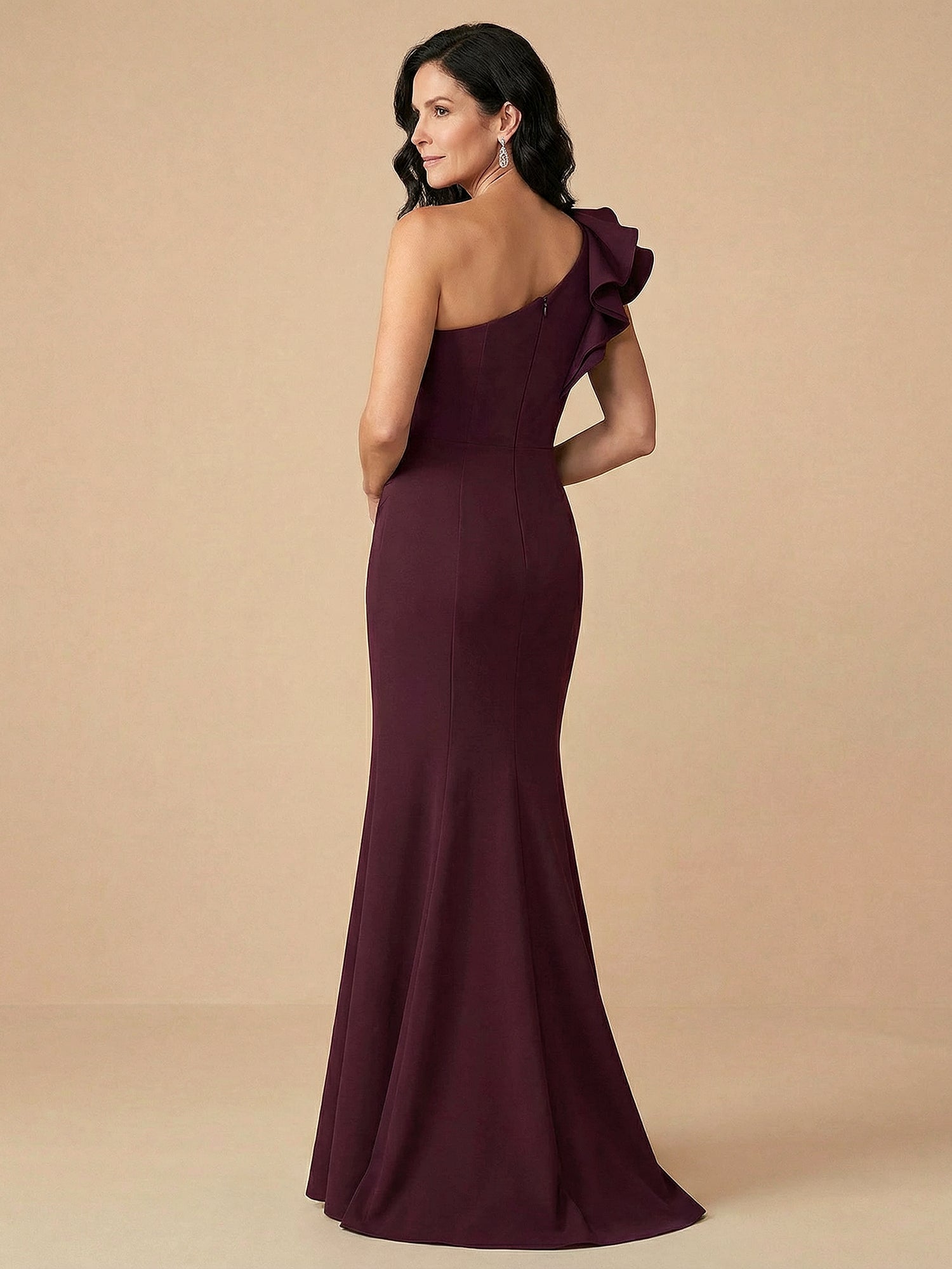 One Shoulder 3D Flower Satin Mermaid Mother of the Bride Dress