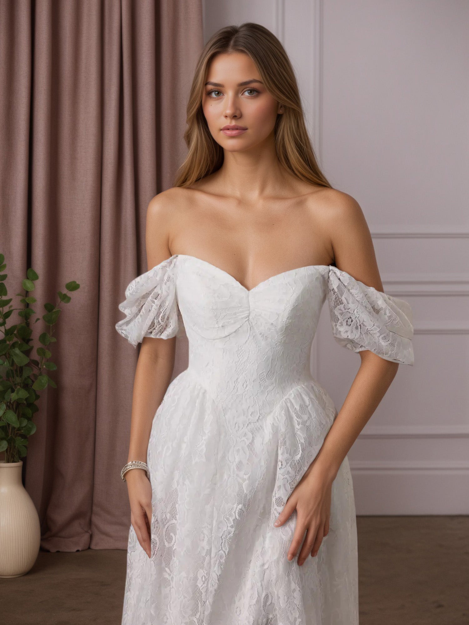 White A-Line Sweetheart Neckline Lace Wedding Dress