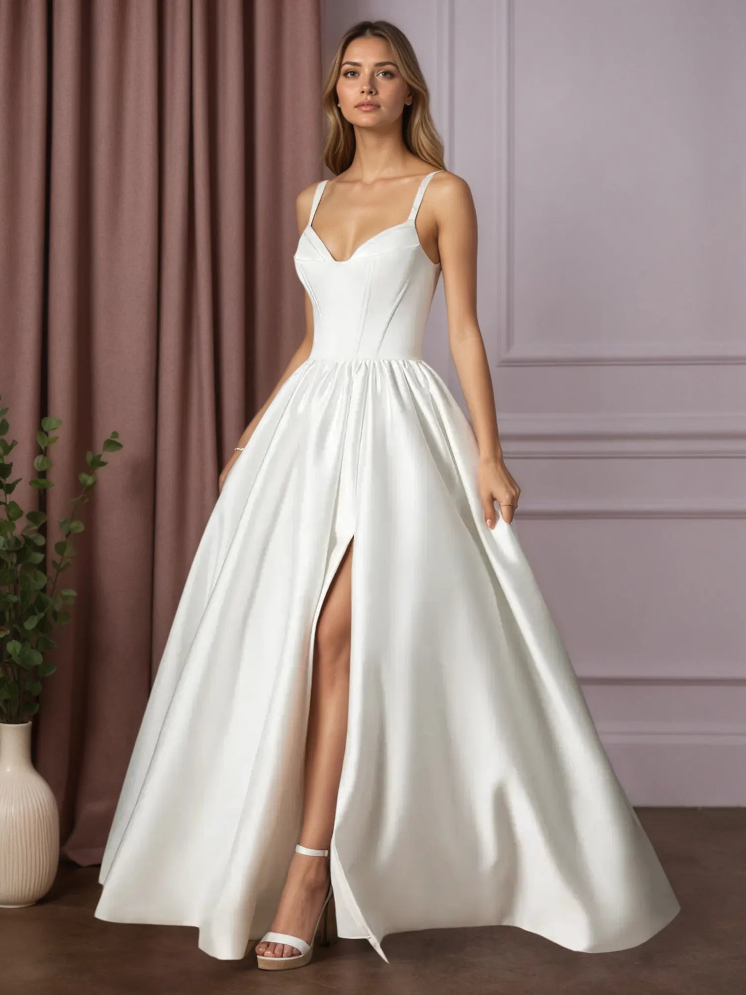 White Ball-Gown with Pockets Double Faced Satin Wedding Dress