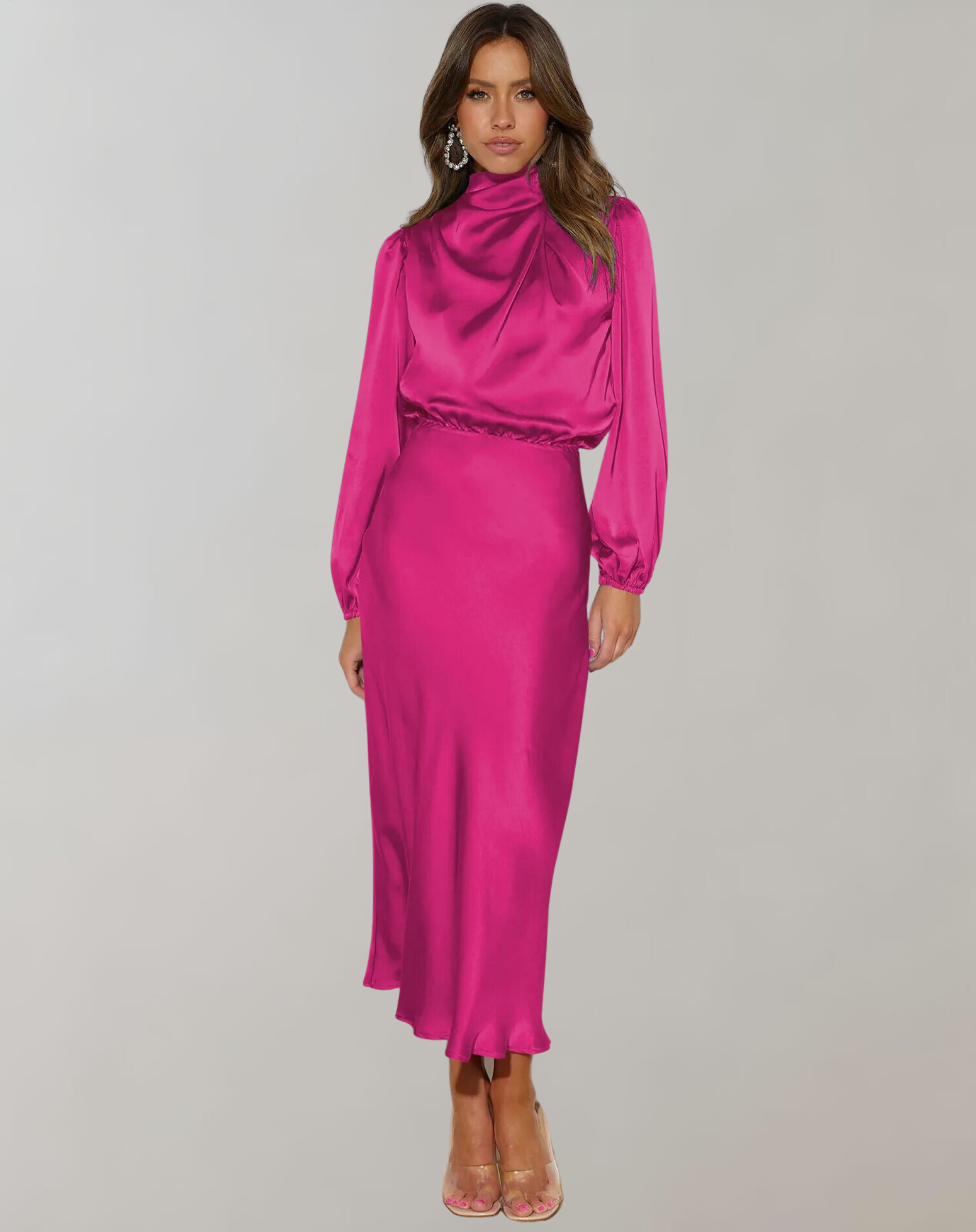 Charisse - Long - Sleeved Satin Dress