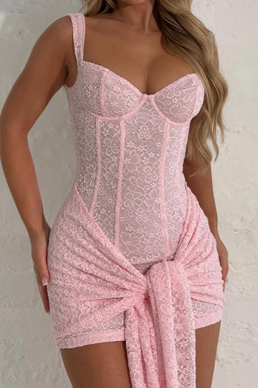 V Neck Lace Bodycon Cami Lace Dress - View 4 | VelvetHem