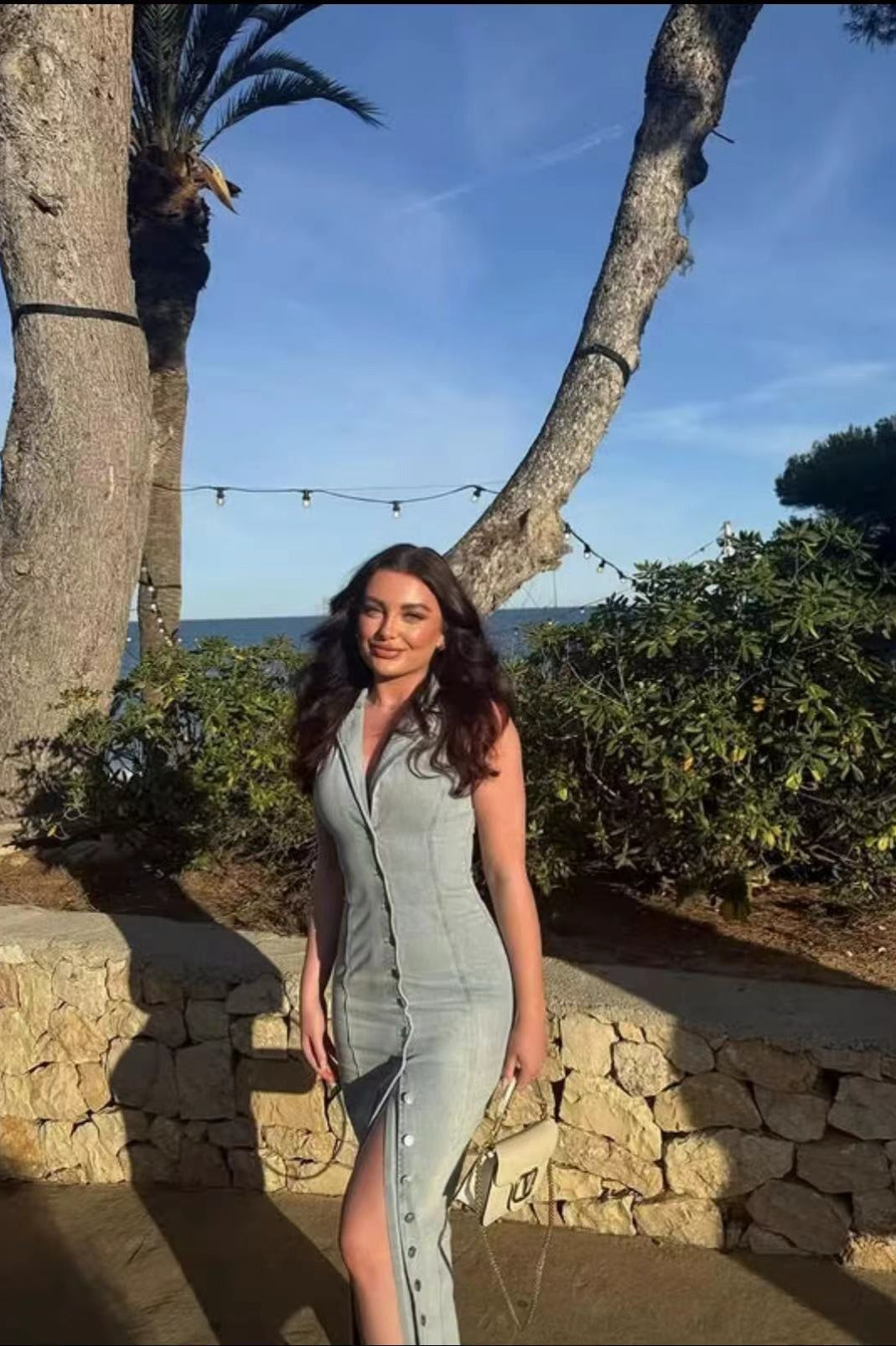 Slim Fit Button-Up Denim Dress - View 4 | VelvetHem